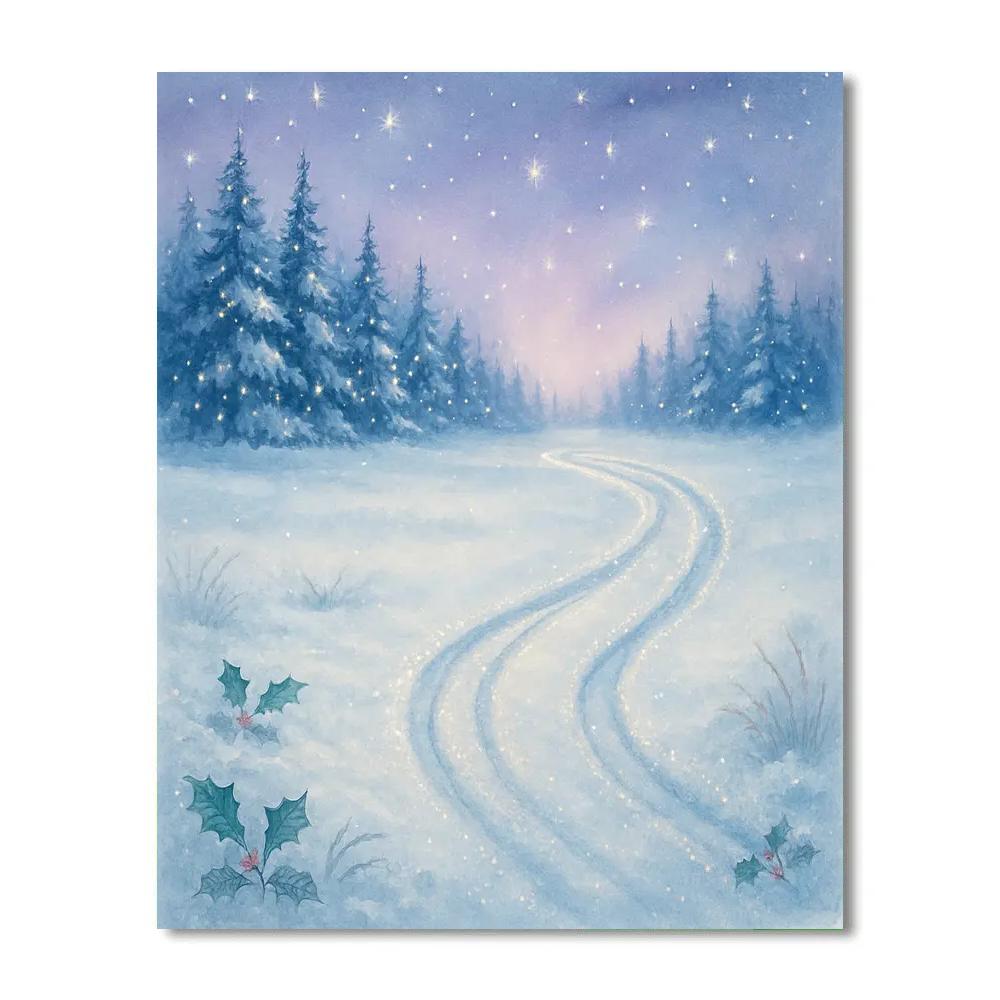 Starry Sleigh Tracks Through The Silent Meadow paint by color