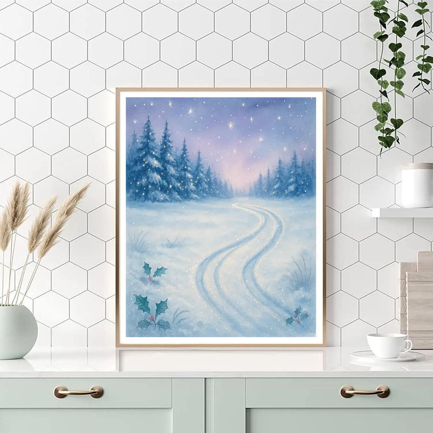 Starry Sleigh Tracks Through The Silent Meadow paint by color