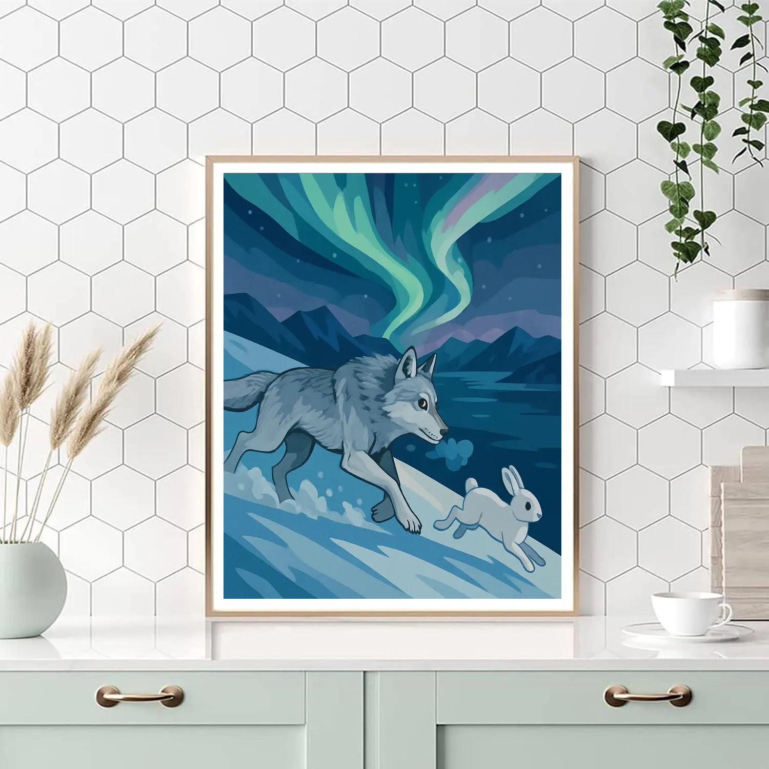 Wolf Aurora Ridge Pursuit DIY paint by numbers