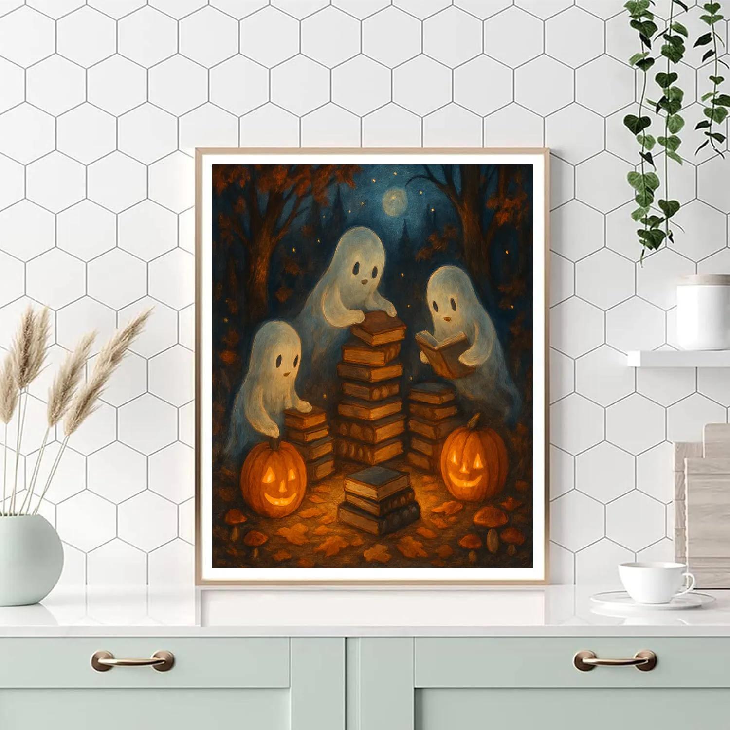 Midnight Library Of Friendly Ghosts Paint by numbers art