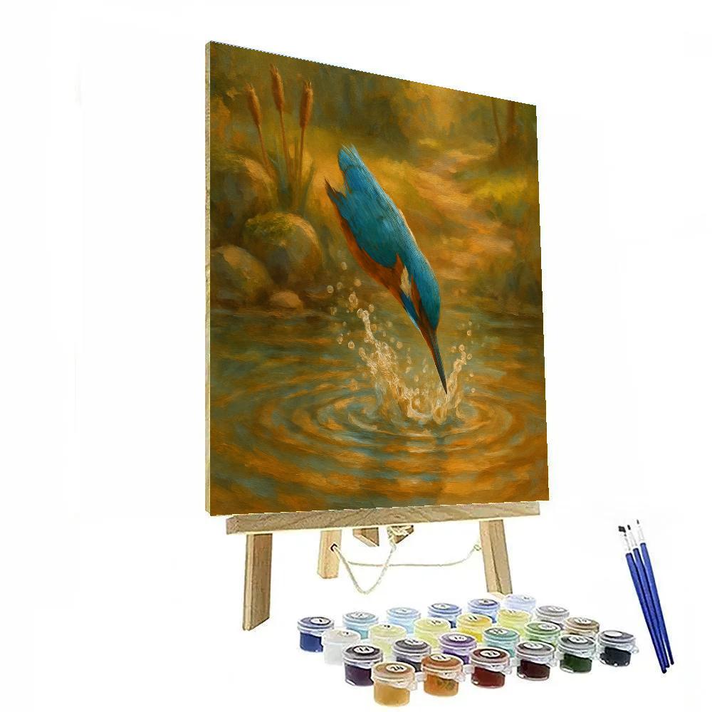 Kingfisher Splash Over The Amber Stream Paint by numbers kits