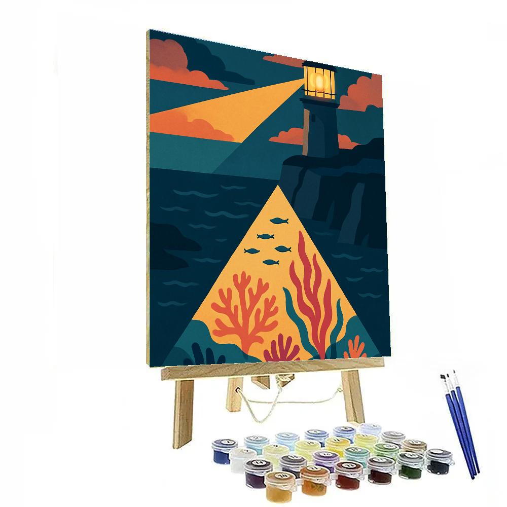 Lighthouse Lens Over Ocean Garden Painting by numbers kit