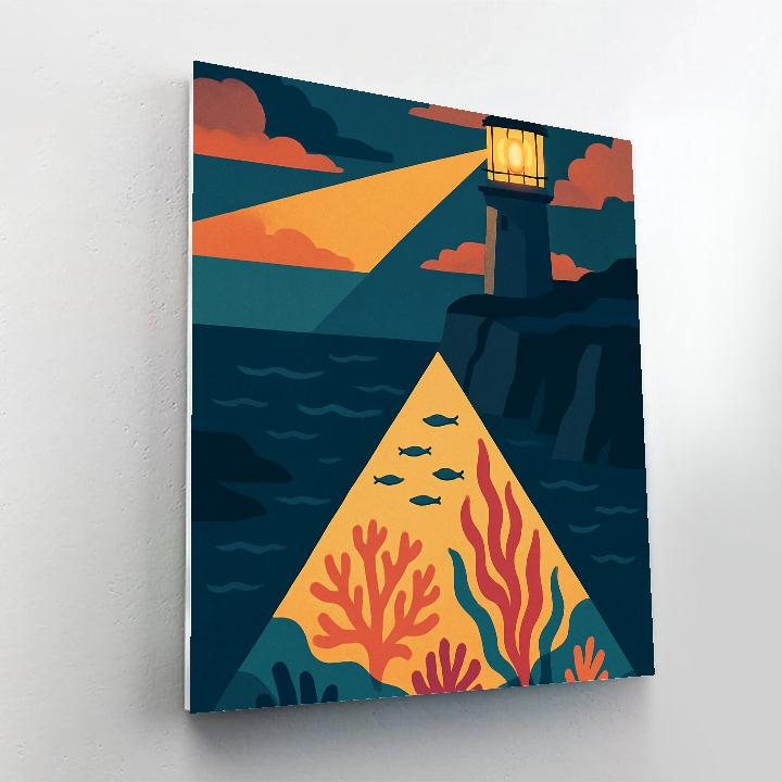 Lighthouse Lens Over Ocean Garden Painting by numbers kit