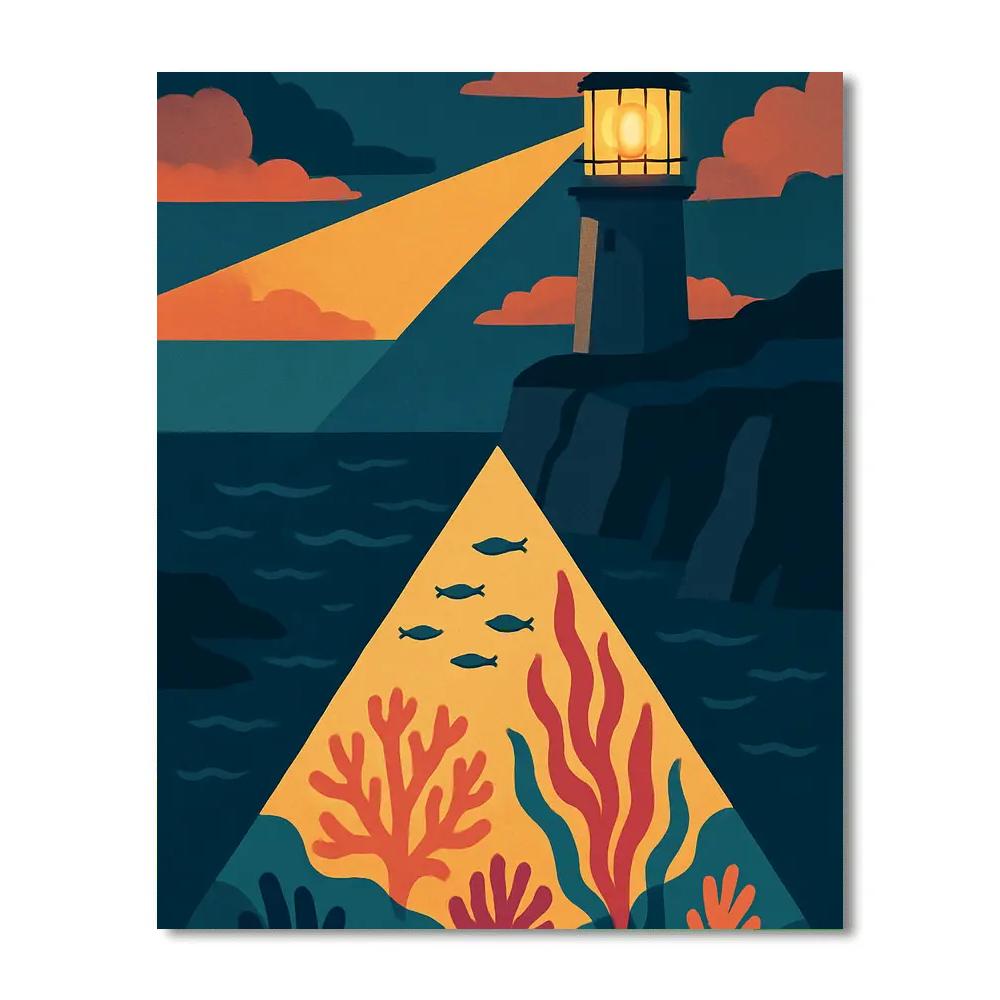 Lighthouse Lens Over Ocean Garden Painting by numbers kit