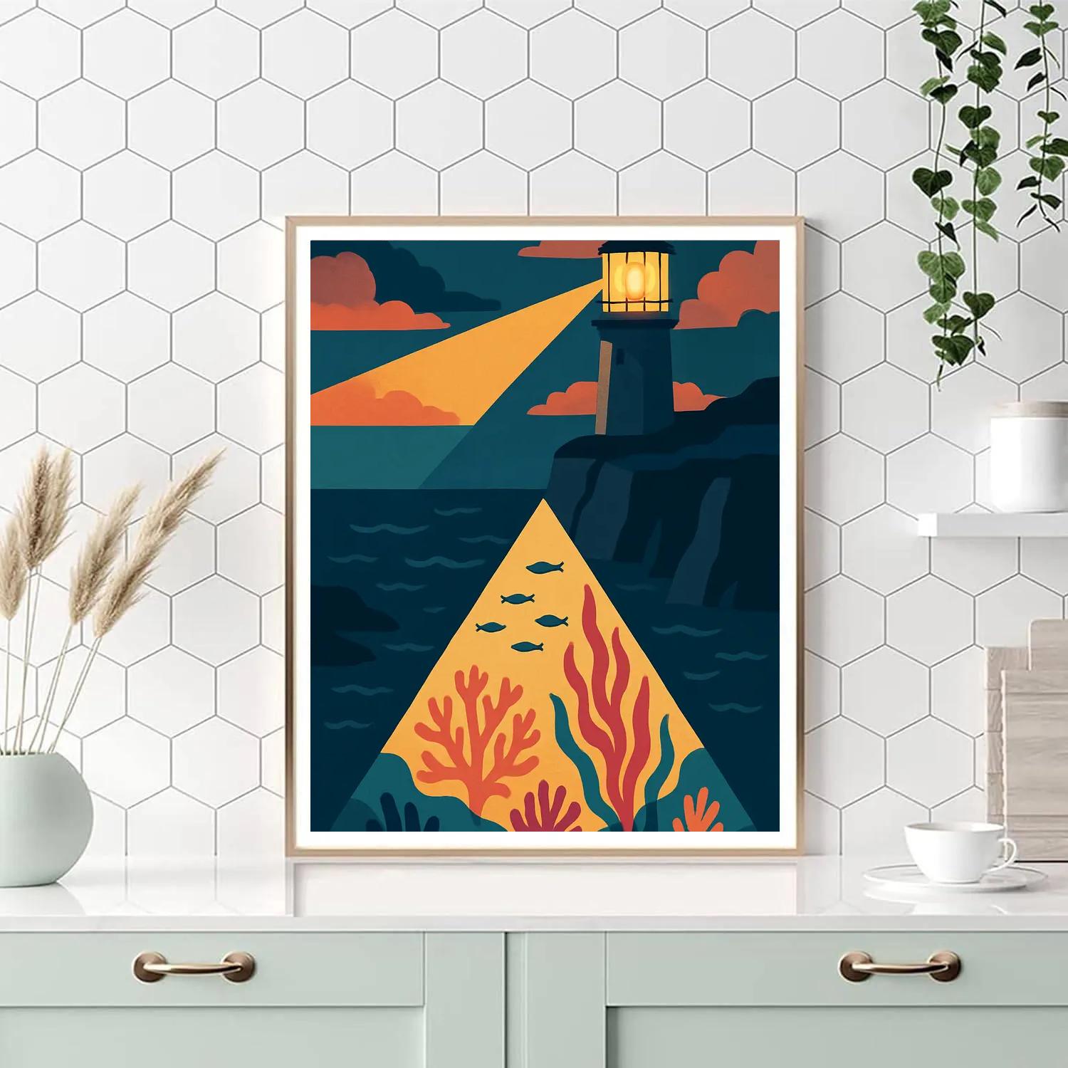 Lighthouse Lens Over Ocean Garden Painting by numbers kit