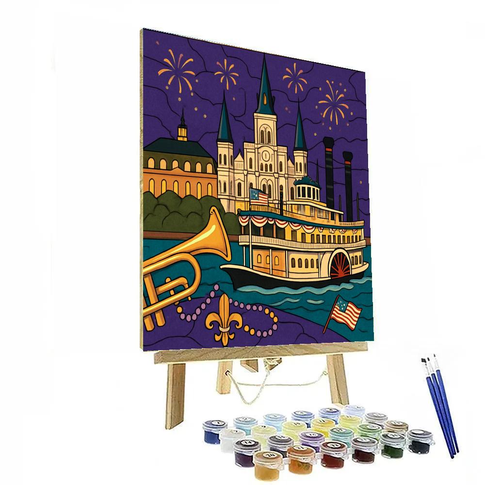 Neon Bayou Parade In USA Twilight Paint by numbers art