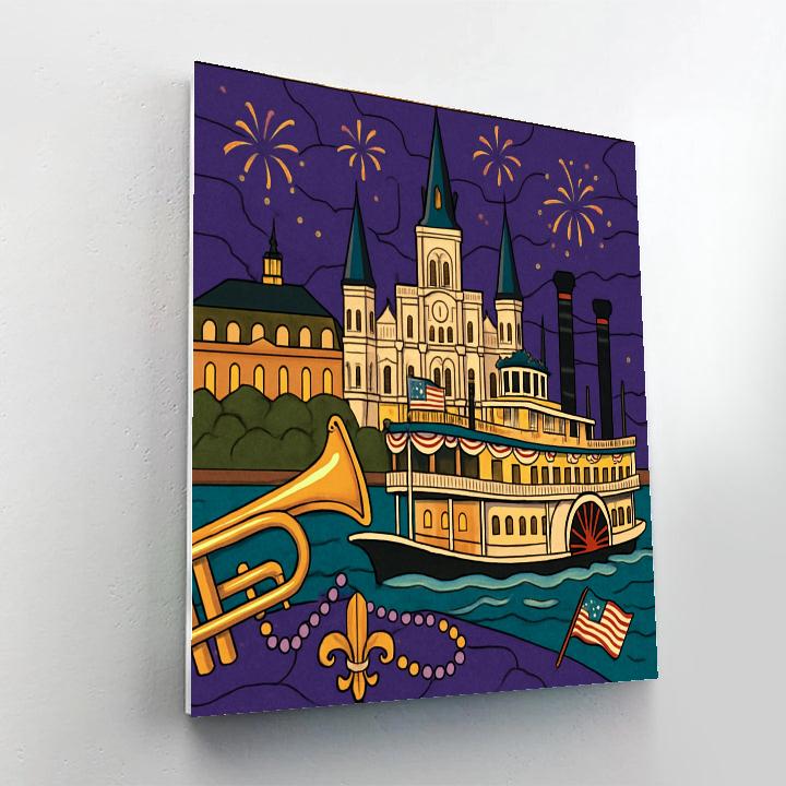 Neon Bayou Parade In USA Twilight Paint by numbers art