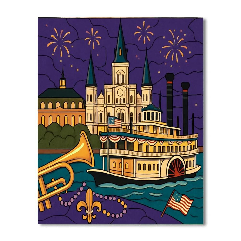 Neon Bayou Parade In USA Twilight Paint by numbers art