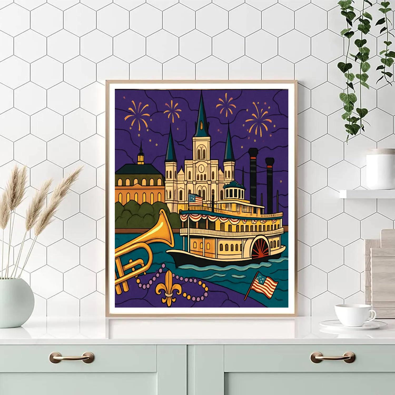 Neon Bayou Parade In USA Twilight Paint by numbers art