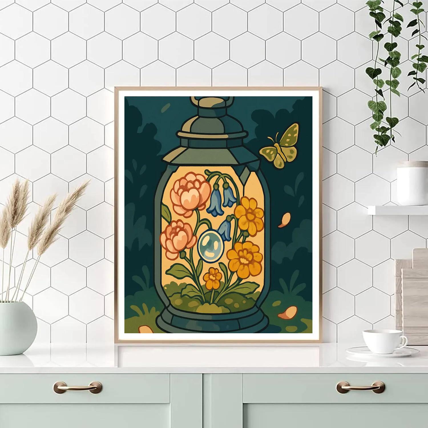 Terrarium Lantern With Floral Glow Painting by numbers kit