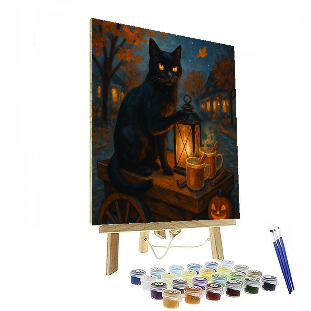 Black Cat On The Moonlit Cider Cart paint by number