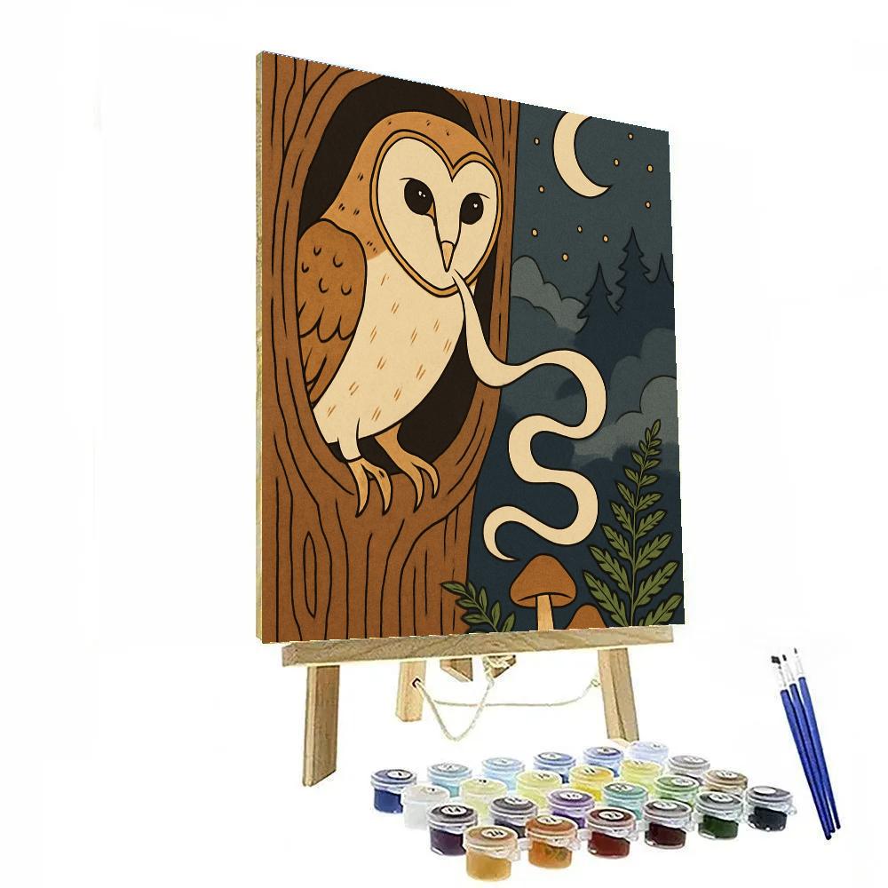 Whispering Hollow With Owl Guardian Paint by numbers art