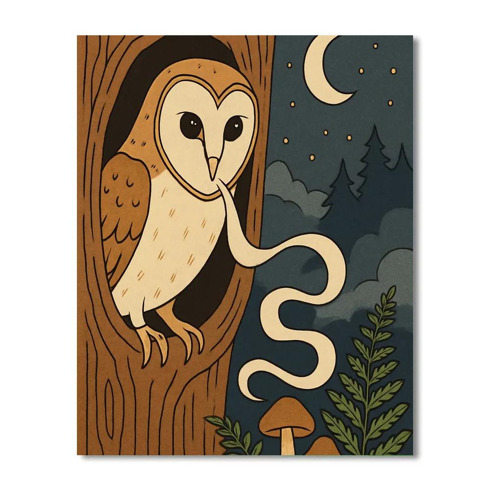 Whispering Hollow With Owl Guardian Paint by numbers art