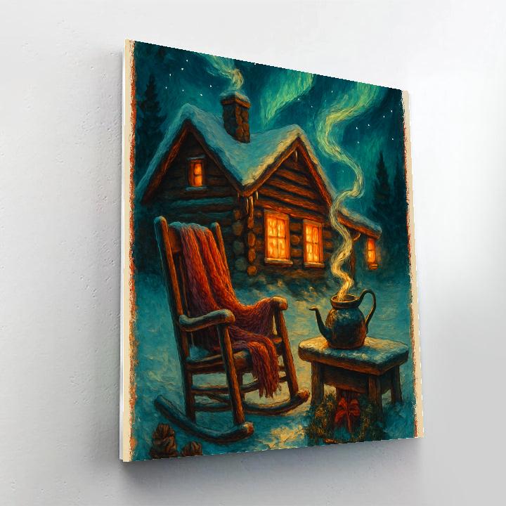 Midnight Cocoa Cabin With Aurora Steam painting number kit