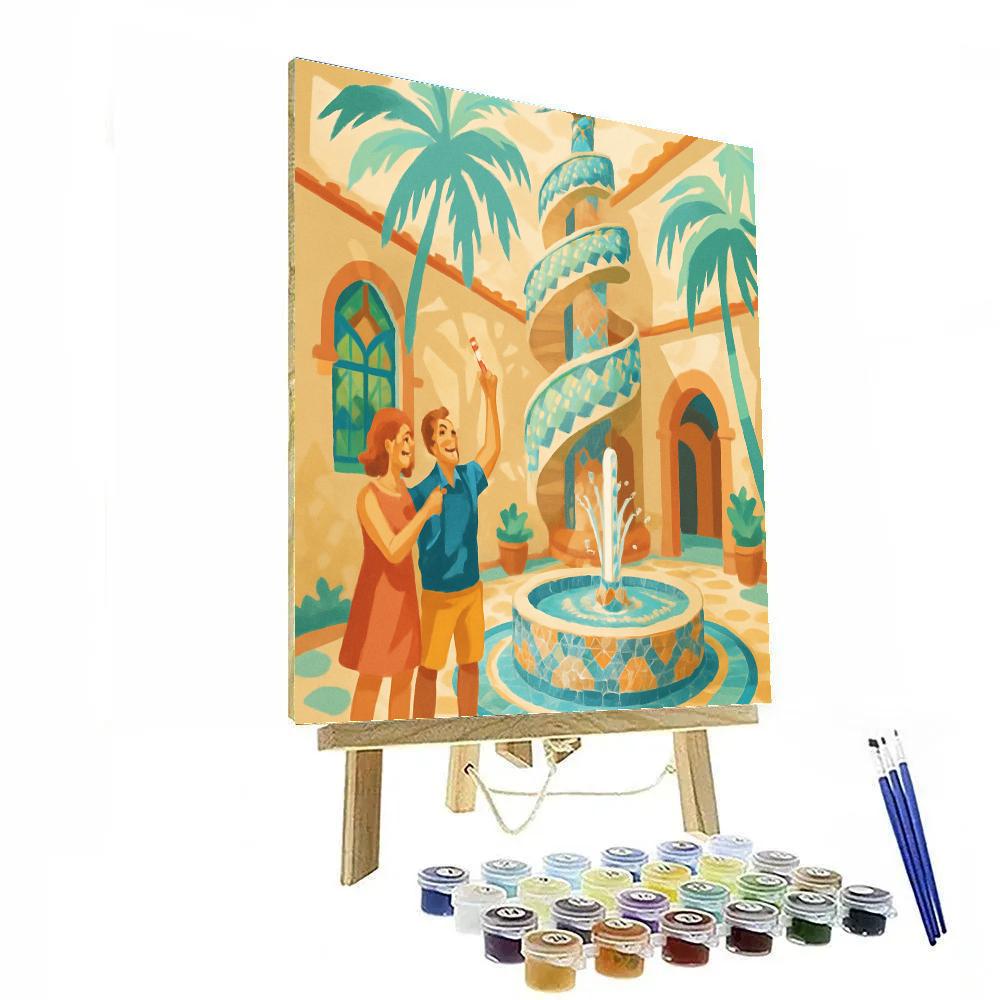 Gaudi Mosaic Courtyard In Spain Light Numbered painting kits