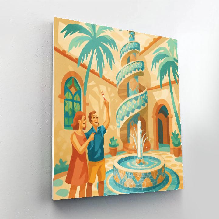 Gaudi Mosaic Courtyard In Spain Light Numbered painting kits