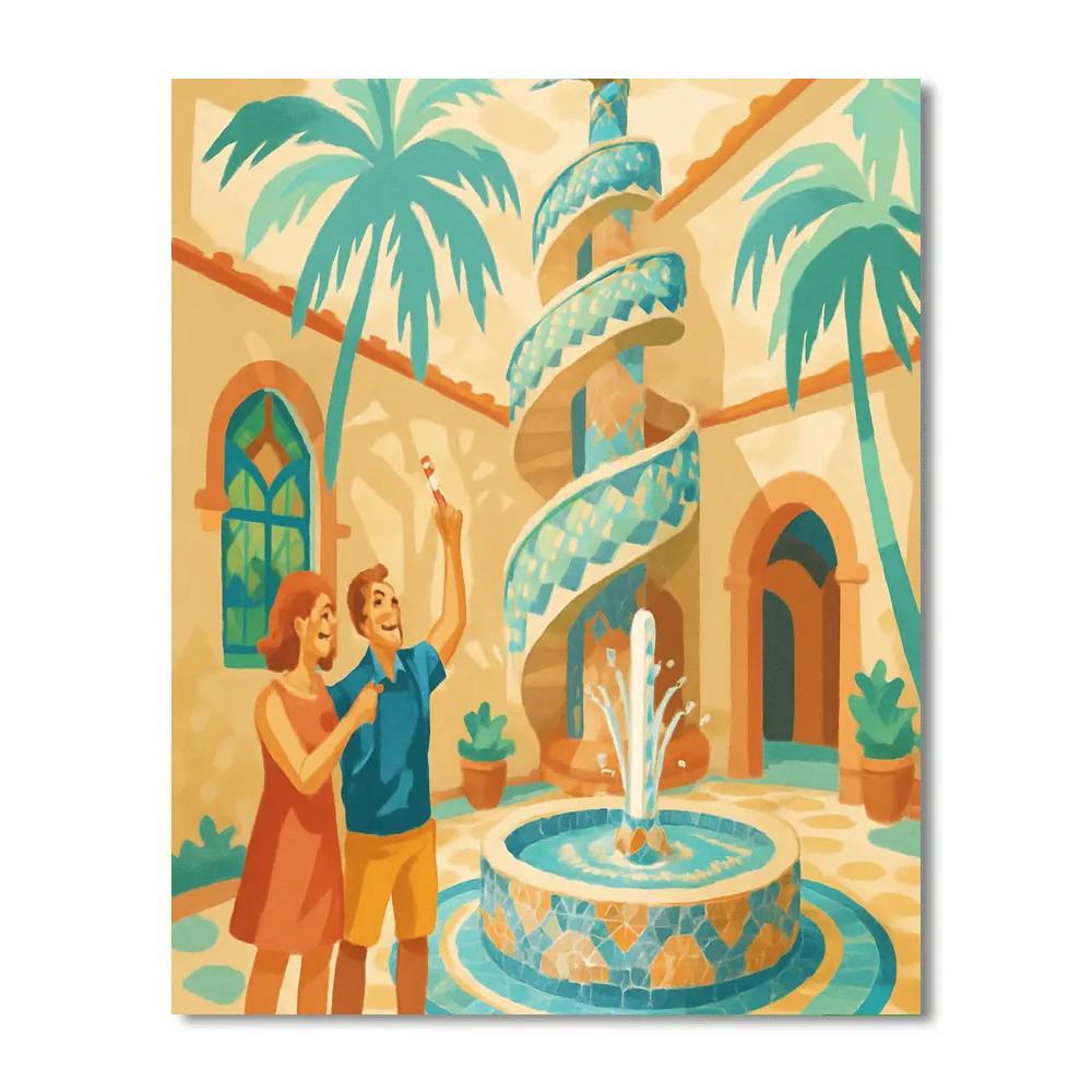 Gaudi Mosaic Courtyard In Spain Light Numbered painting kits