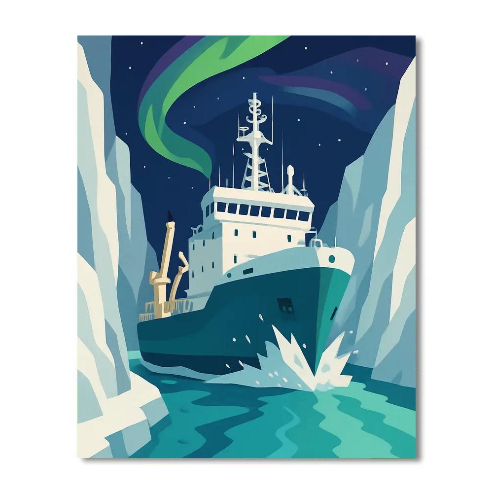 Aurora Ship Passage Through Ice Canyon Painting by numbers kit