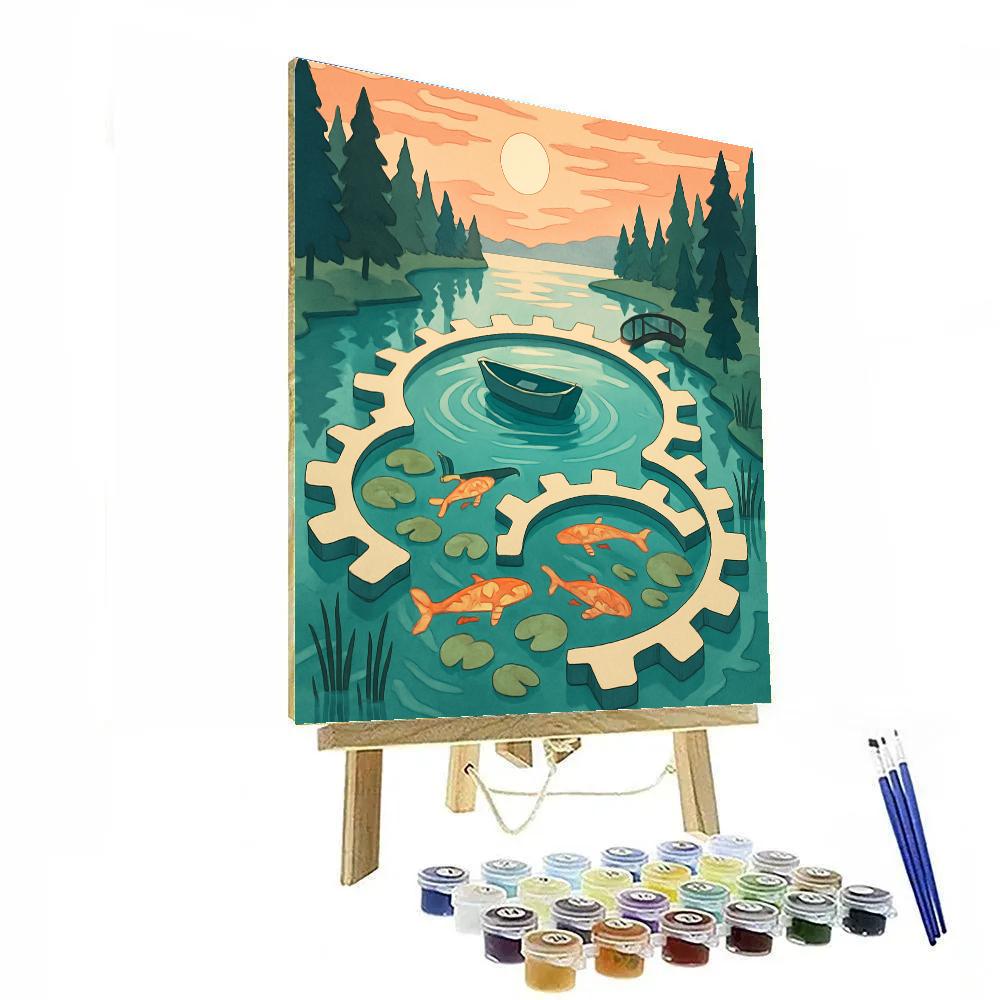 Clockwork Lotus Lake Panorama Numbered painting kits