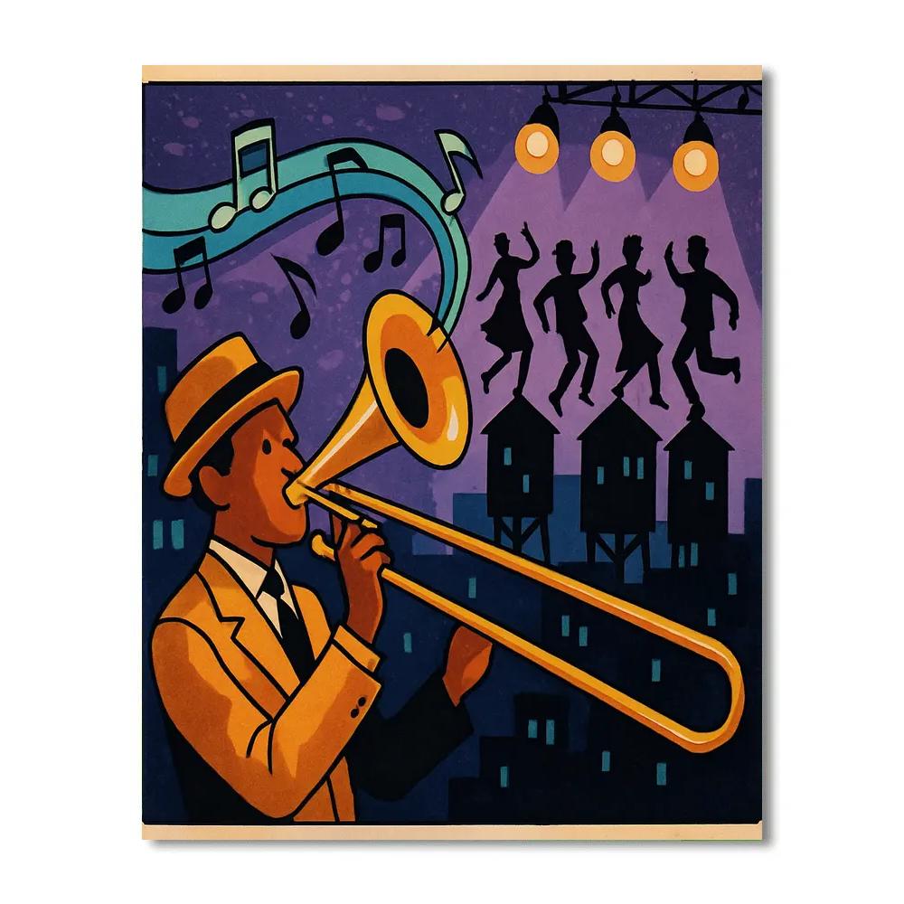 Midnight Paper Cutout Jazz Parade paint by color