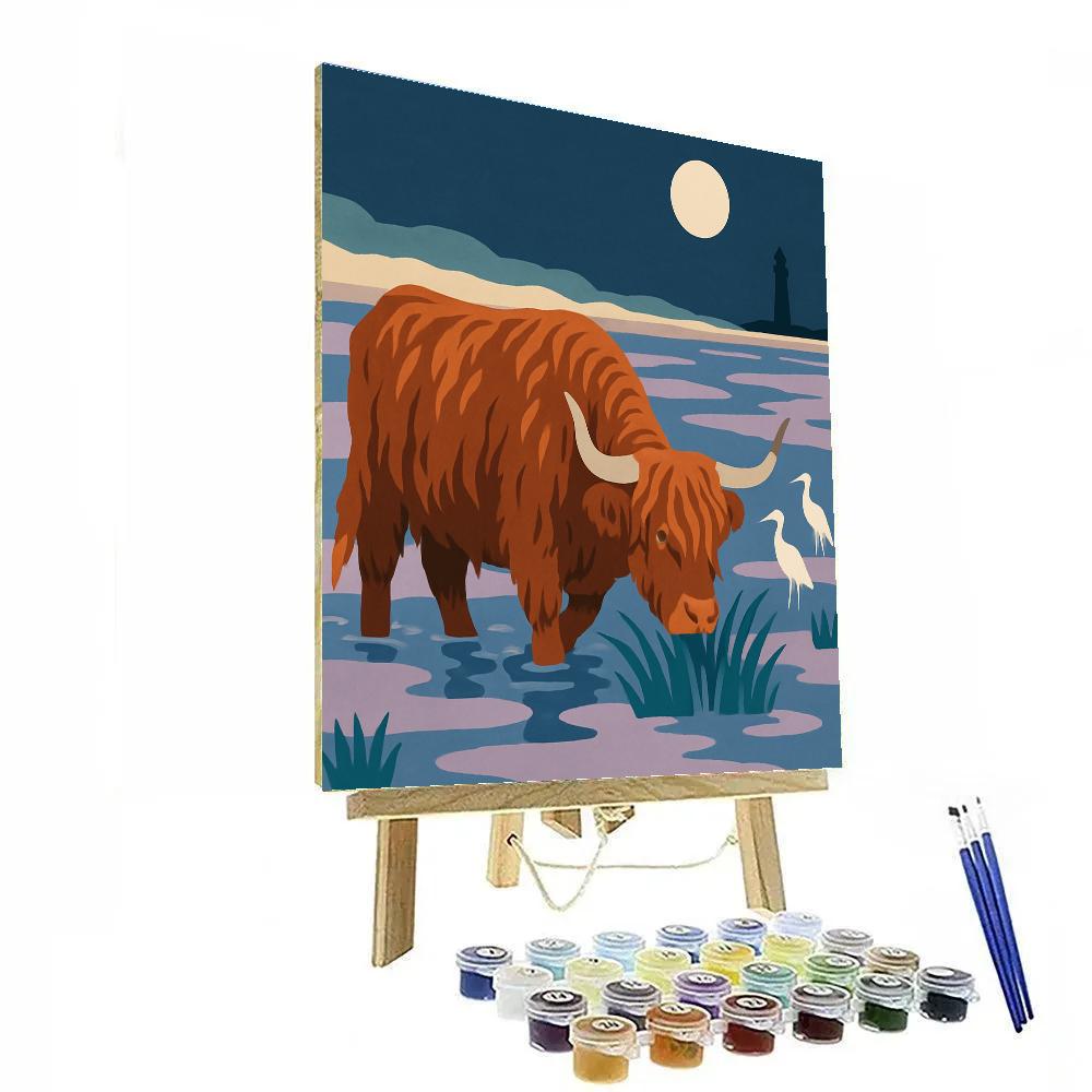 Moonlit Salt Marsh Cow Drift Paint by numbers art