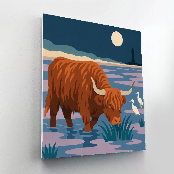 Moonlit Salt Marsh Cow Drift Paint by numbers art