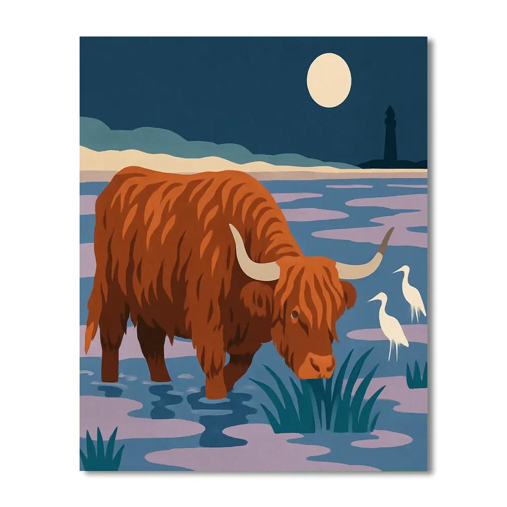 Moonlit Salt Marsh Cow Drift Paint by numbers art