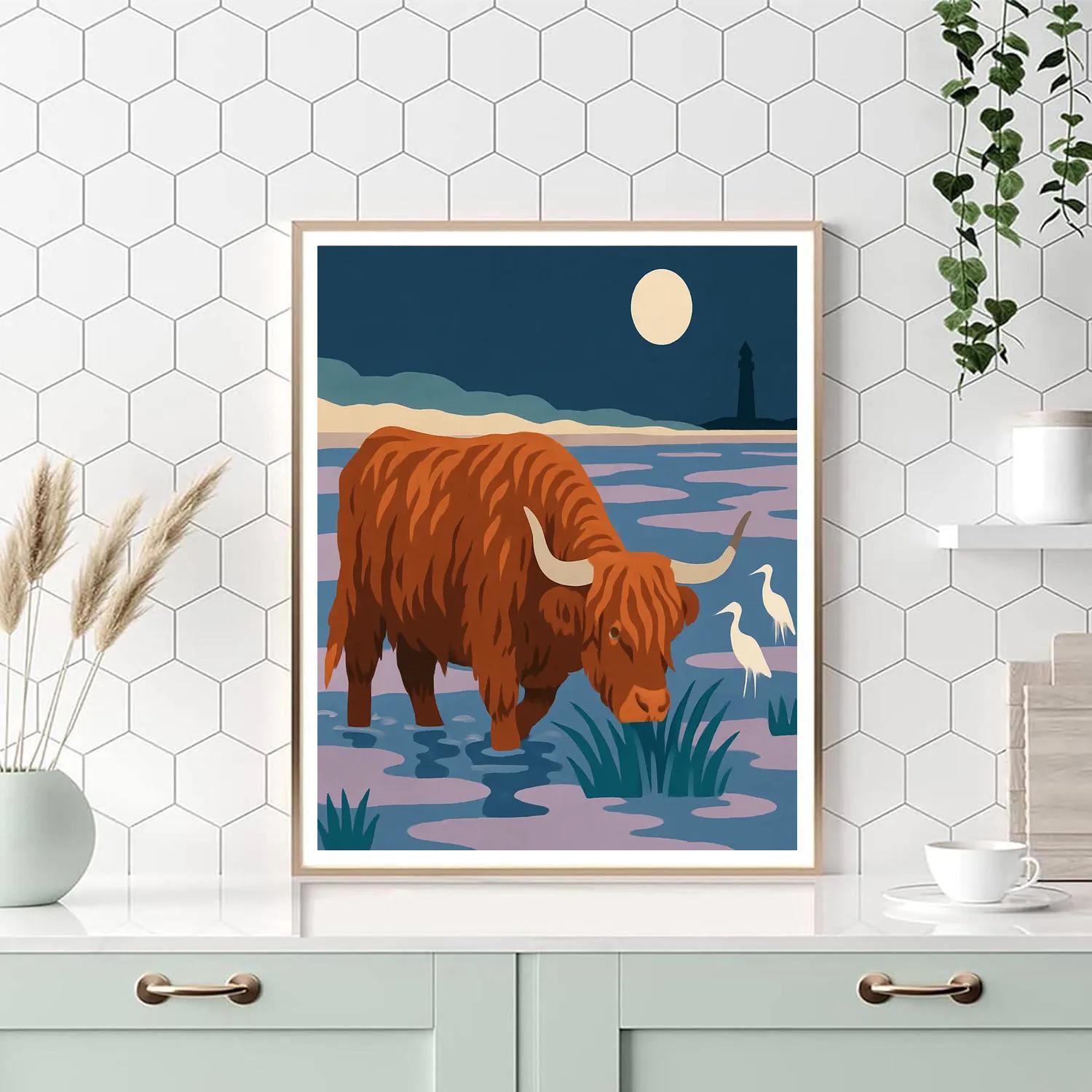 Moonlit Salt Marsh Cow Drift Paint by numbers art