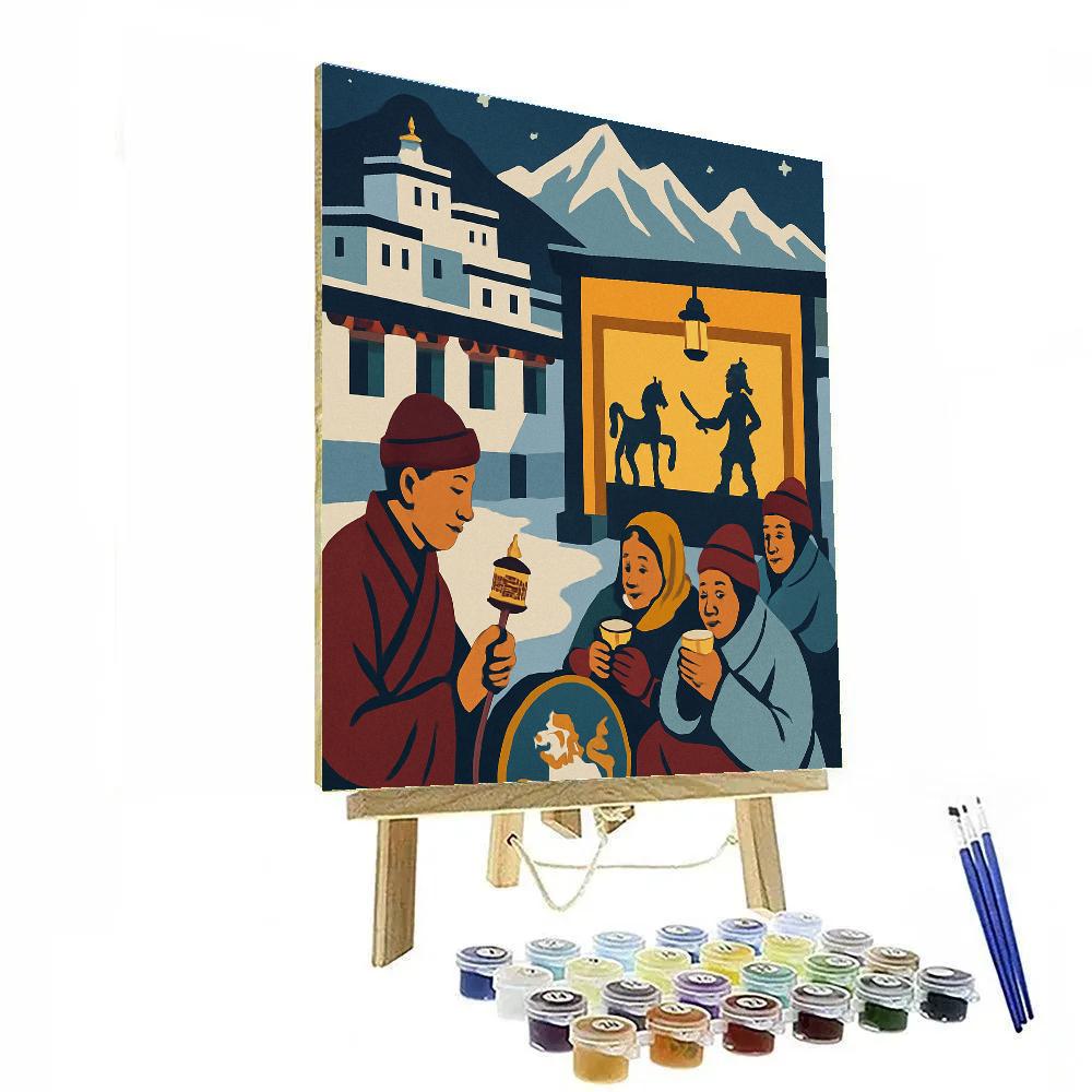 Himalayan Shadow Puppets, India Lantern Night Numbered painting kits