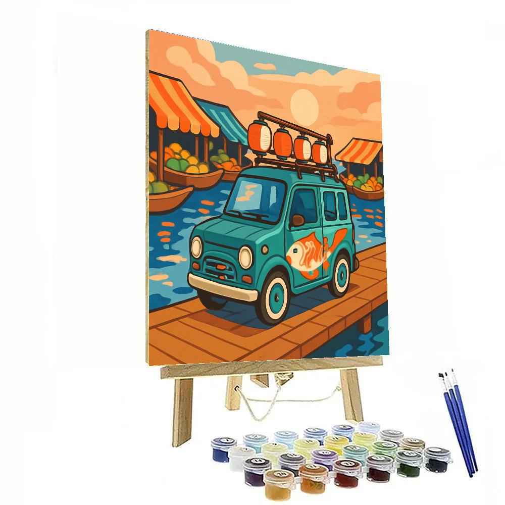 Floating Market Cars Parade Painting by numbers kit