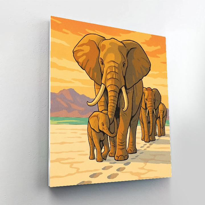 Dawn Salt Flats Elephant Procession Number painting