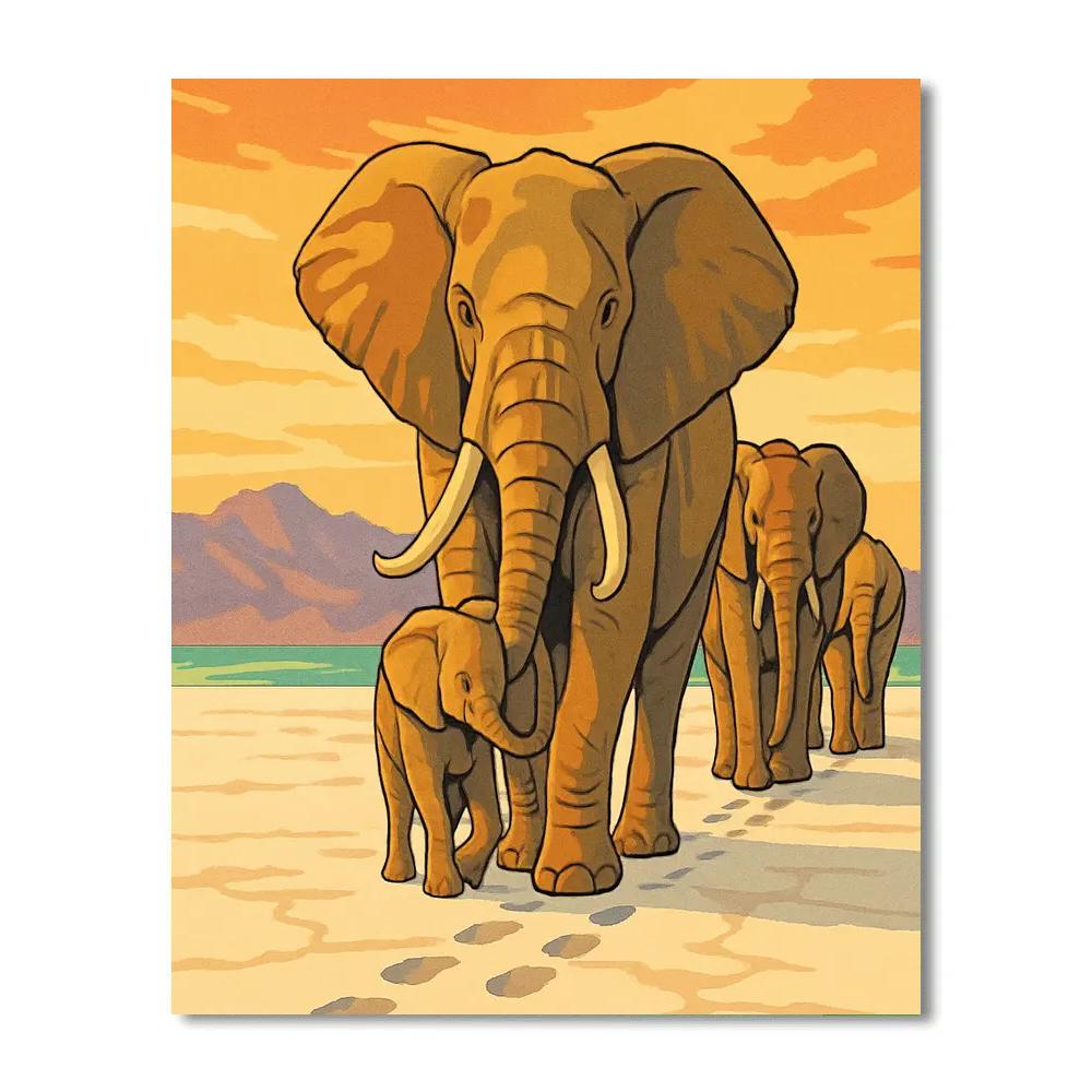 Dawn Salt Flats Elephant Procession Number painting