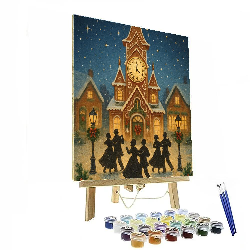 The Gingerbread Clocktower Snowfall Waltz Painting by numbers kit
