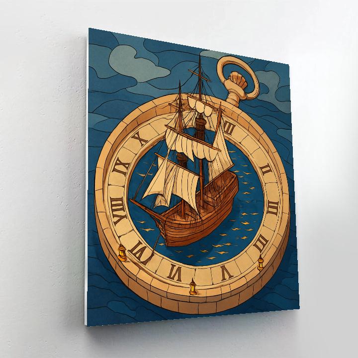 Clockwork Harbor With Tall Ship Silhouette paint by number