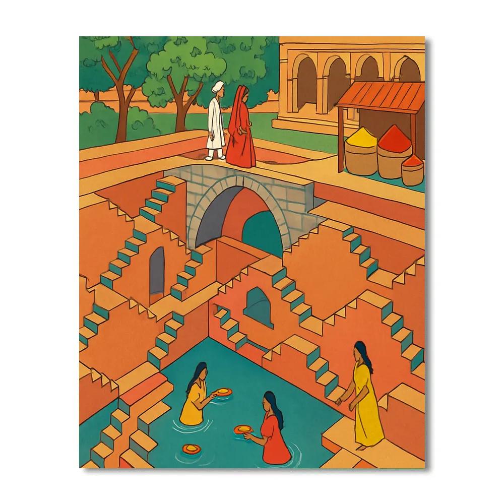 Monsoon Stepwell Geometry In India DIY paint by numbers