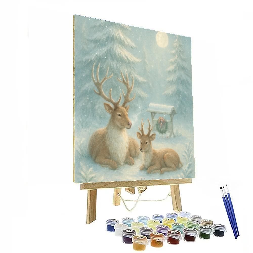 Reindeer Resting Under Frostfire Pines Numbered painting kits