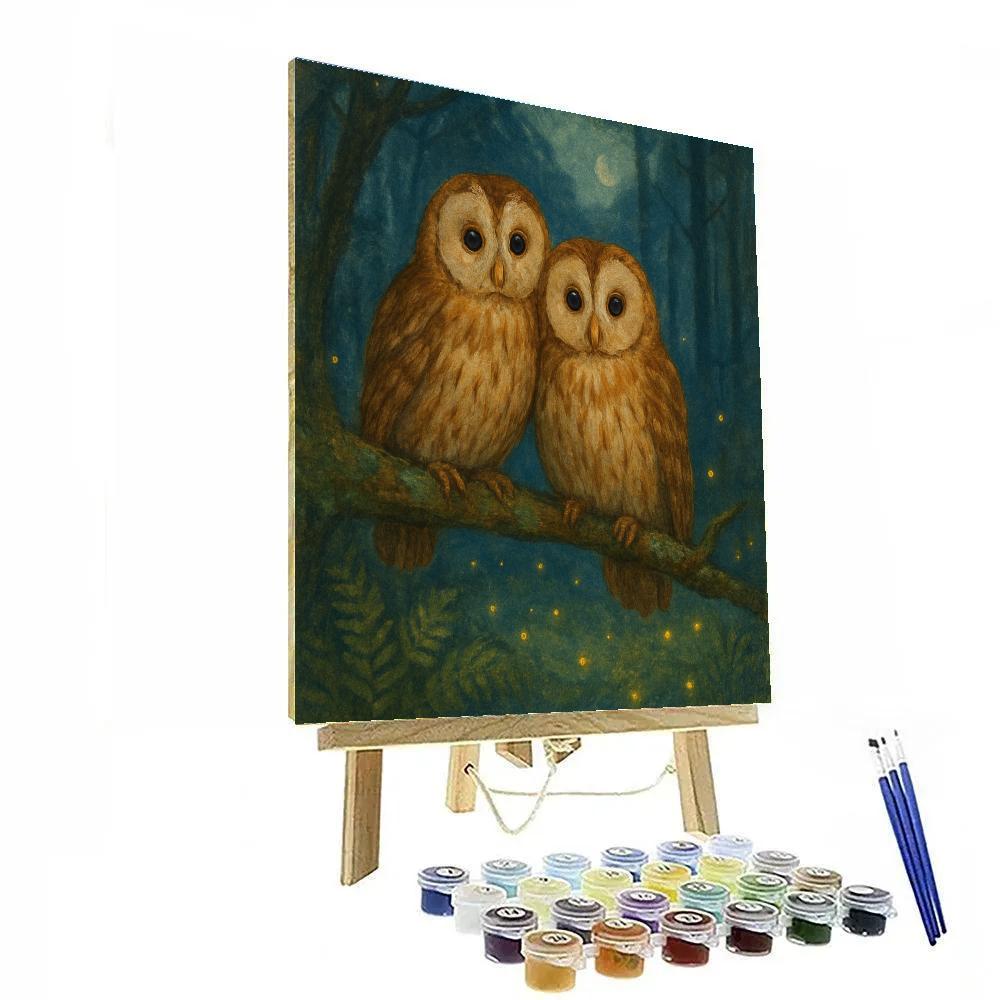 Owls In The Firefly Forest Clearing paint by color
