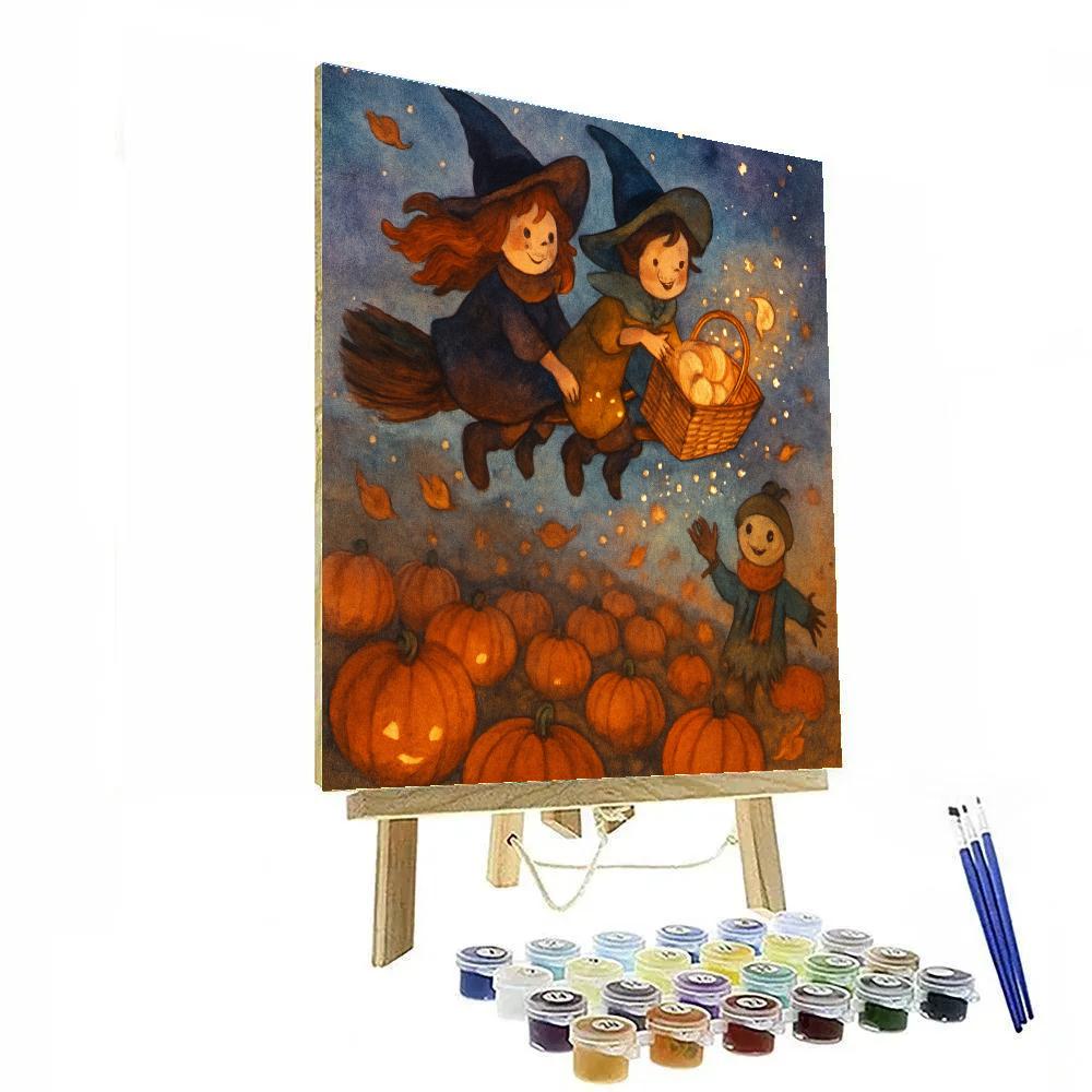 Broomstick Picnic Above The Pumpkin Patch paint by numbers