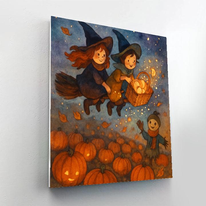 Broomstick Picnic Above The Pumpkin Patch paint by numbers
