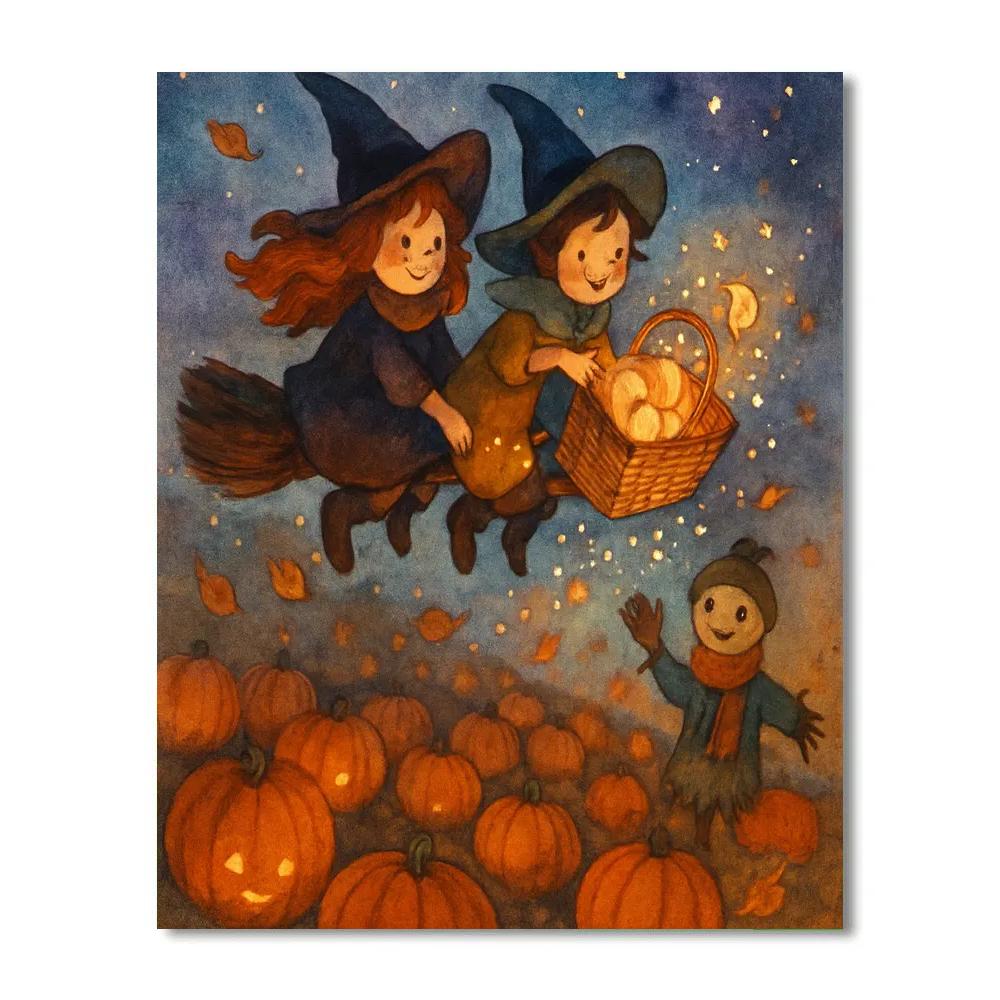 Broomstick Picnic Above The Pumpkin Patch paint by numbers