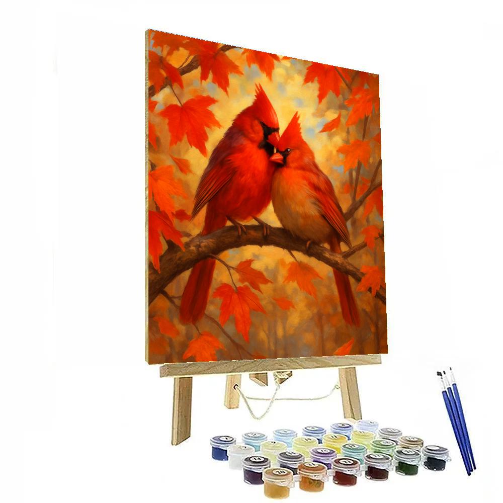 Cardinals In The Golden Maple Breeze DIY paint by numbers