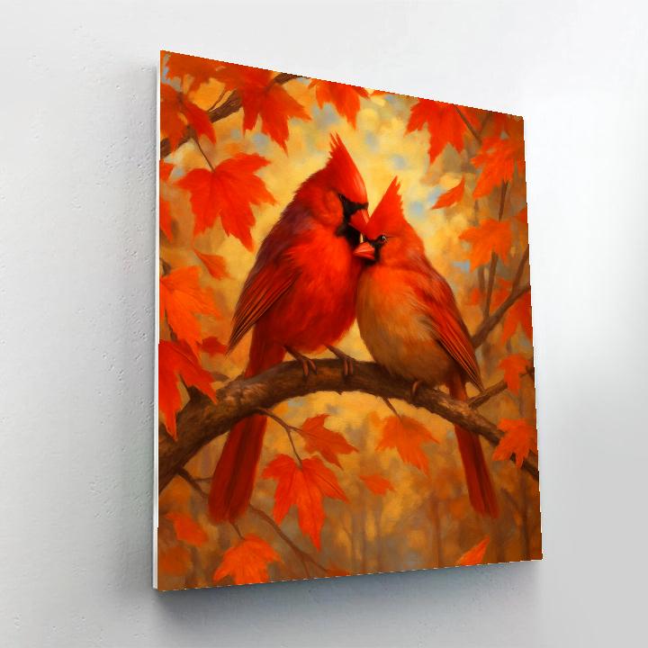 Cardinals In The Golden Maple Breeze DIY paint by numbers
