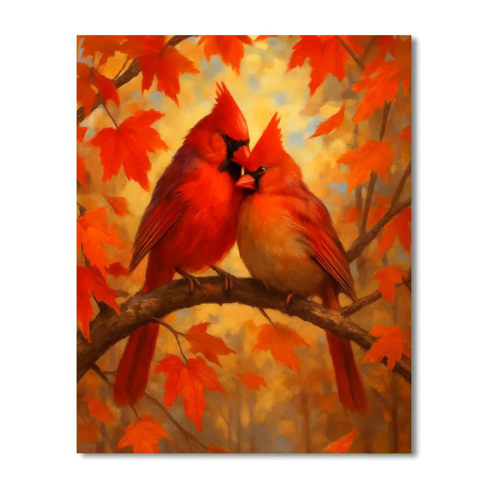 Cardinals In The Golden Maple Breeze DIY paint by numbers