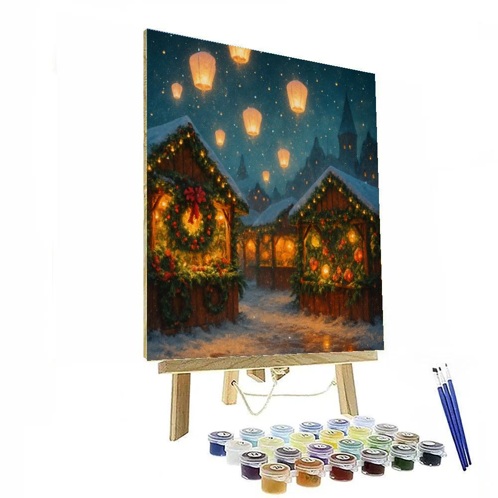 Holiday Market Under Floating Snow Lanterns Painting by numbers kit