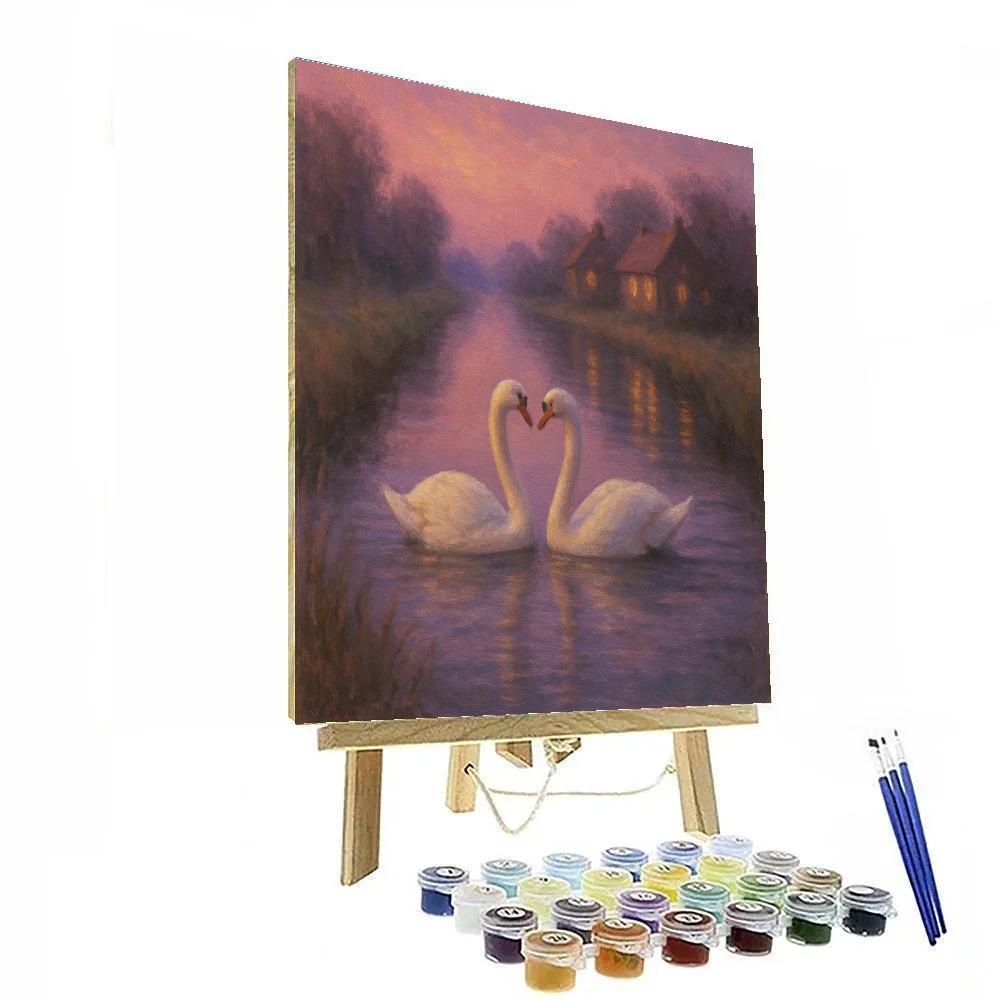 Swans On The Quiet Canal At Dusk Paint by numbers kits