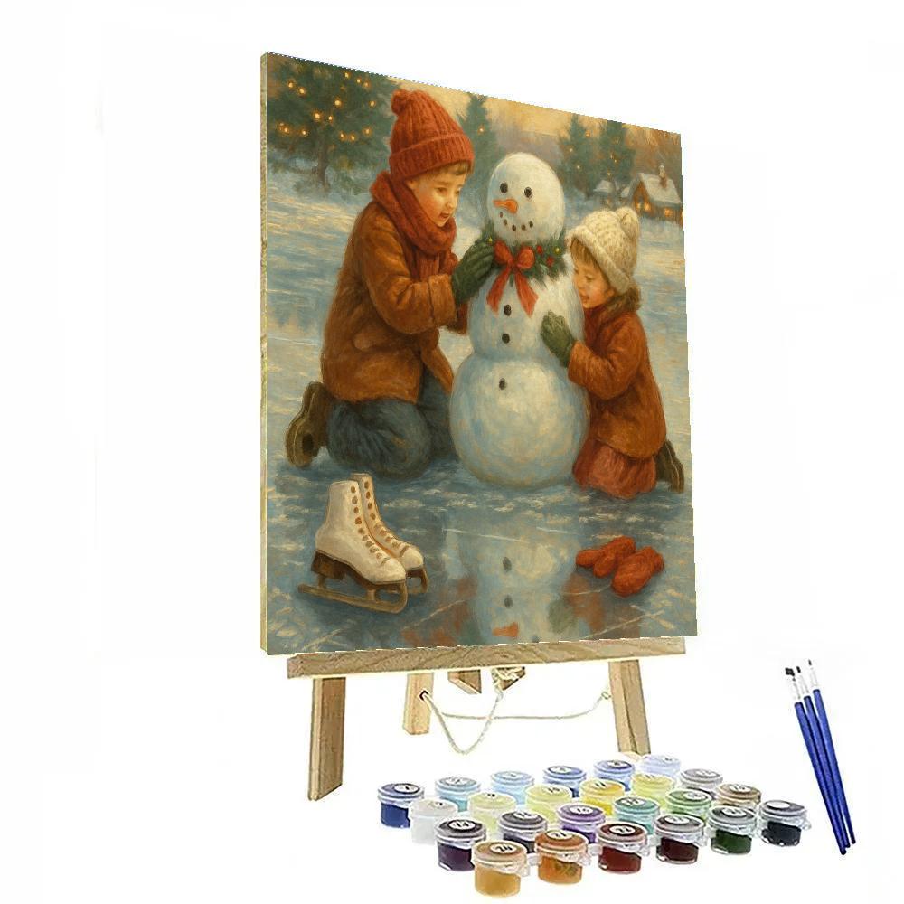 Snowman Sculptors On The Frozen Lake Paint by numbers kits