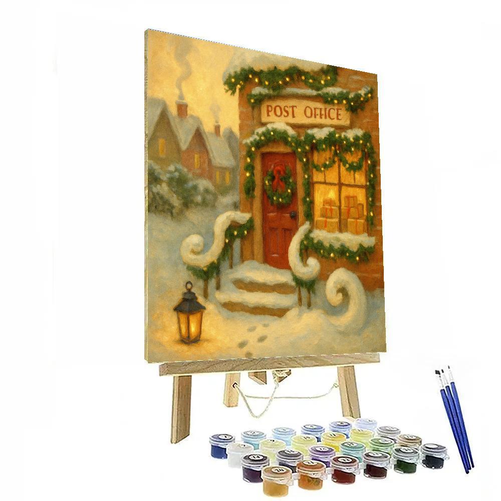 Frosted Post Office With Ribbon Snowdrifts paint by color