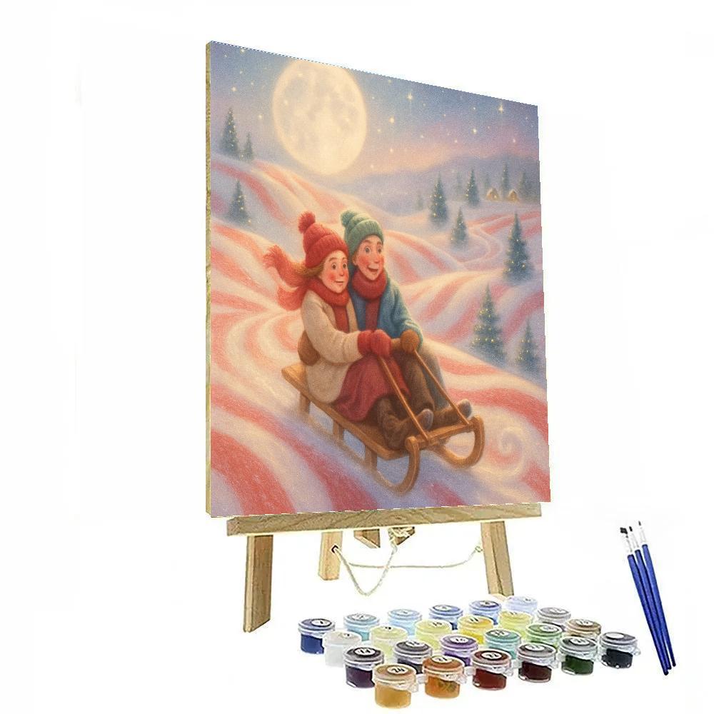Moonlit Sled Ride Through Peppermint Hills paint by numbers