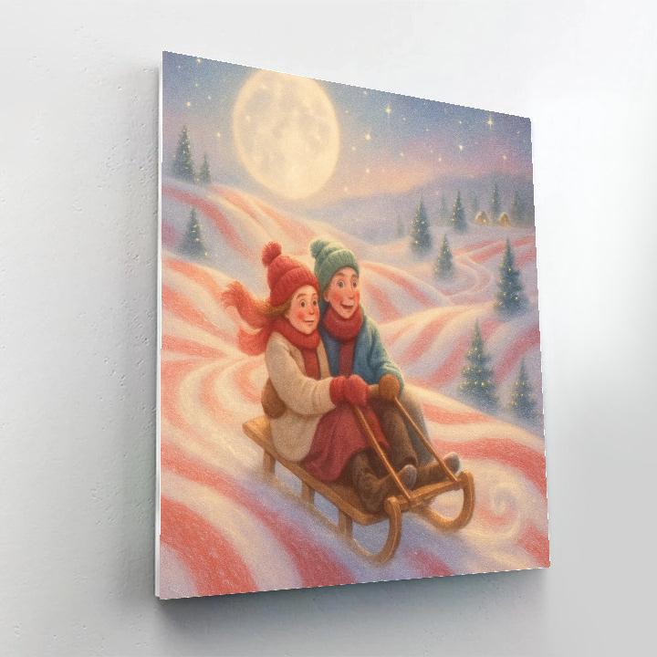 Moonlit Sled Ride Through Peppermint Hills paint by numbers