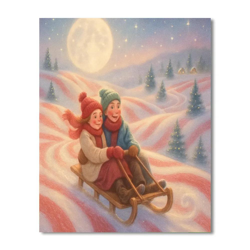 Moonlit Sled Ride Through Peppermint Hills paint by numbers